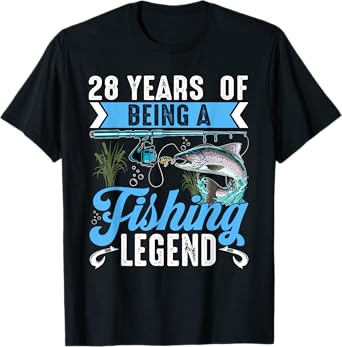 28 Years Of Being A Fishing Legend 28th Birthday Fishermen T-Shirt