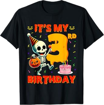 Kids Boo It's My 3rd Birthday Halloween Skeleton 3 Years Old T-Shirt