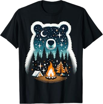 Retro Camping Bear Nature Forest Wildlife T-Shirt