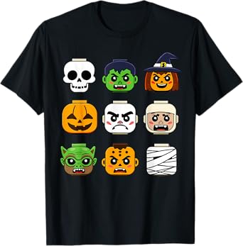 Halloween Building Brick Head Pumpkin Ghost Zombie Boys T-Shirt