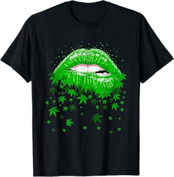 Funny Sexy Lips Cannabis Marijuana Weed Pot Leaf Lover T-Shirt