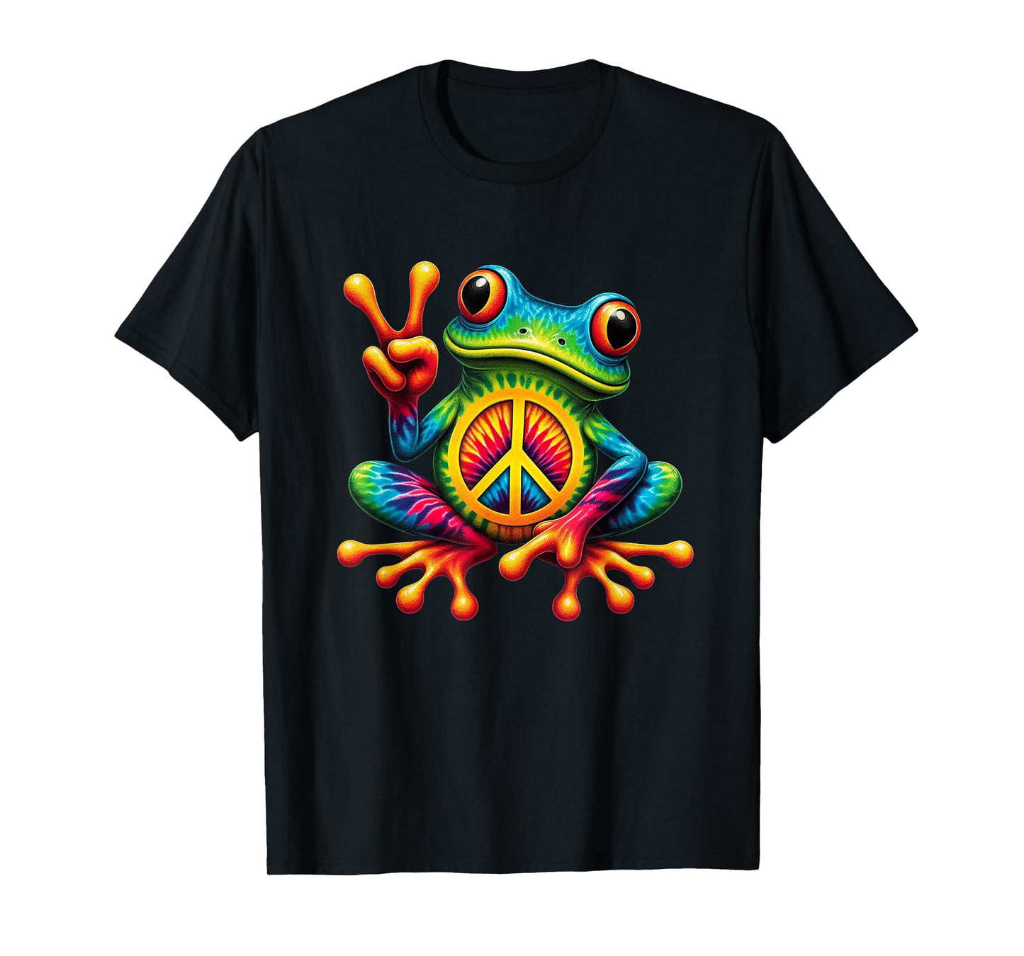 Tie-Dye Frog Holding Peace Sign Funny Hippie T-Shirt