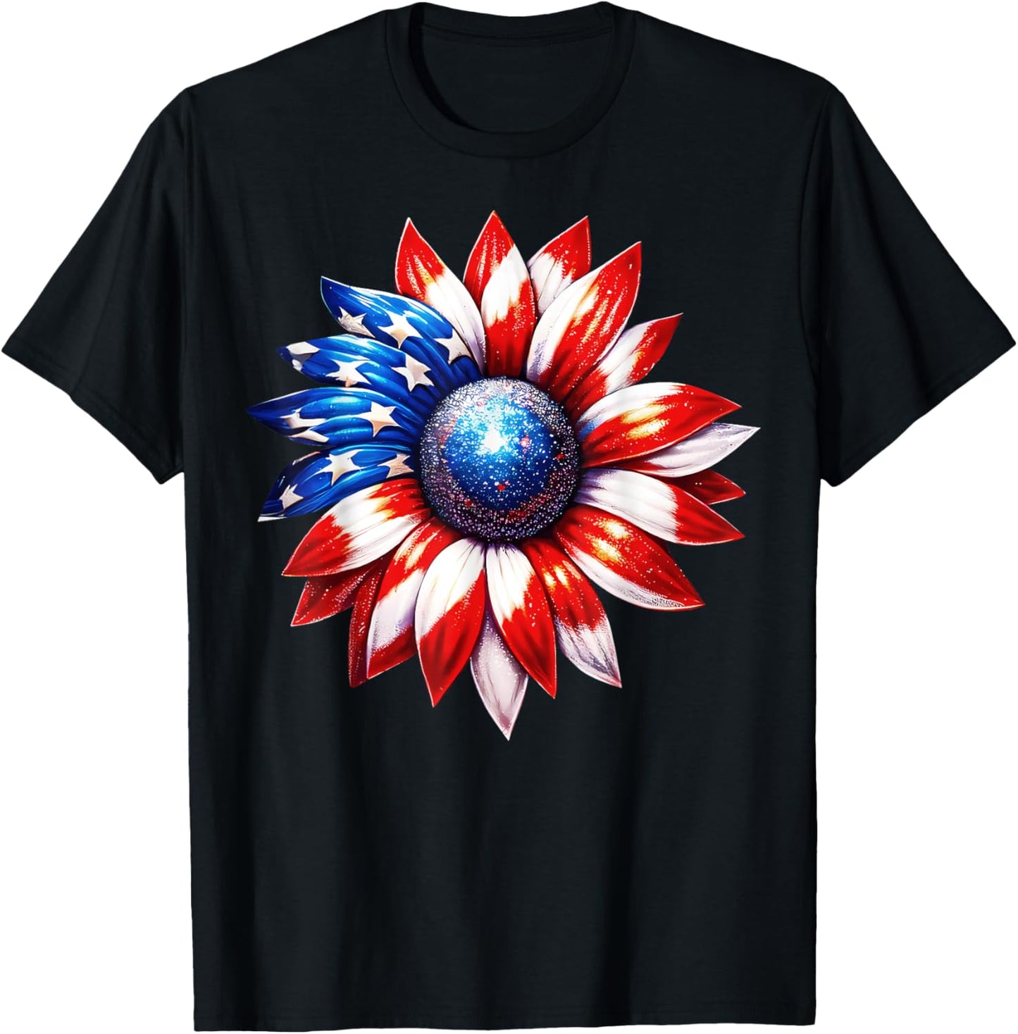 Sunflower American Flag 4th Of July Patriotic Women Men Usa T-shirt