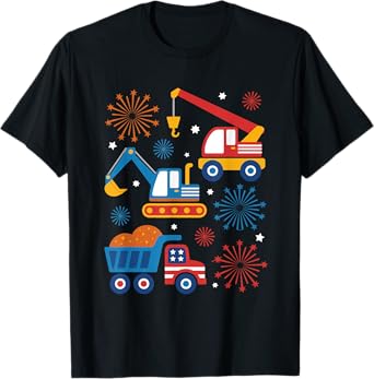 Construction Trucks Patriotic Independence Day 4th of July T-Shirt