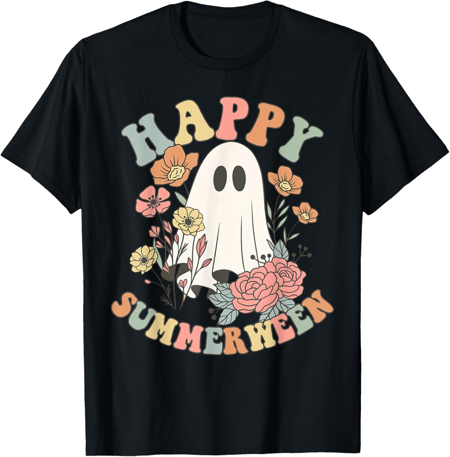 Happy Summerween Halloween Summer Floral Ghost T-Shirt
