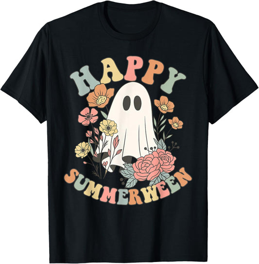 Happy Summerween Halloween Summer Floral Ghost T-Shirt