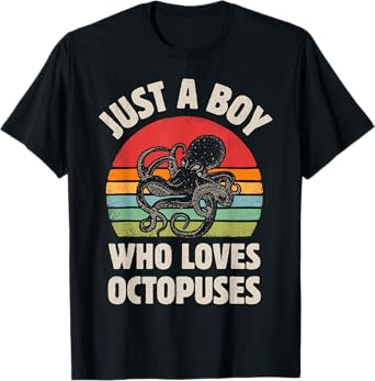 Octopus Just A Boy Who Loves Sea Animals Men Retro Vintage T-Shirt