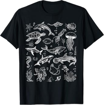 Ocean Wildlife Tattoo Sea Animals 80s 90s Retro Vintage T-Shirt
