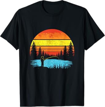 Vintage Sunset Fishing Lake Boat Fisherman Fish Pond T-Shirt