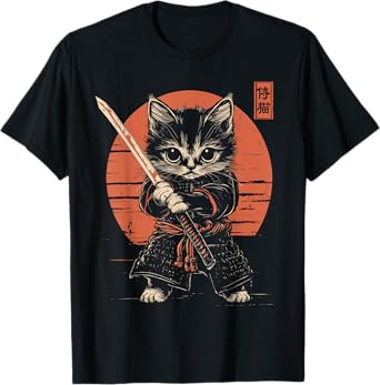 Japanese Samurai Cat Kawaii Ninja Cat T-Shirt