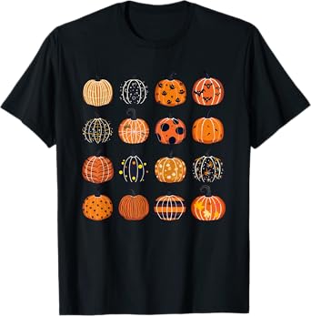 Folk Art Pumpkins Teacher Nurses Admin Witch Halloween Cute T-Shirt