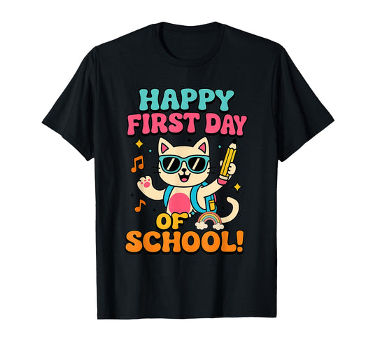 Cute Cat Happy First Day of School Back To School T-Shirt