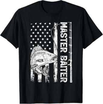 Funny Vintage American Flag Master Baiter Fishing T-Shirt