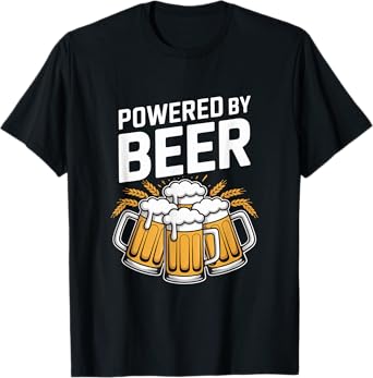 Powered by Beer Mugs Fun Humor T-Shirt