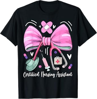 Certified Nursing Assistant CNA Stethoscope Coquette Bow T-Shirt