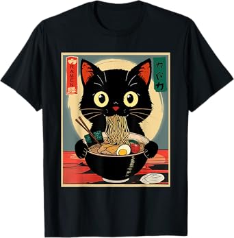 Kawaii Cat Anime Gifts Cat Ramen Graphic Tee Japanese T-Shirt