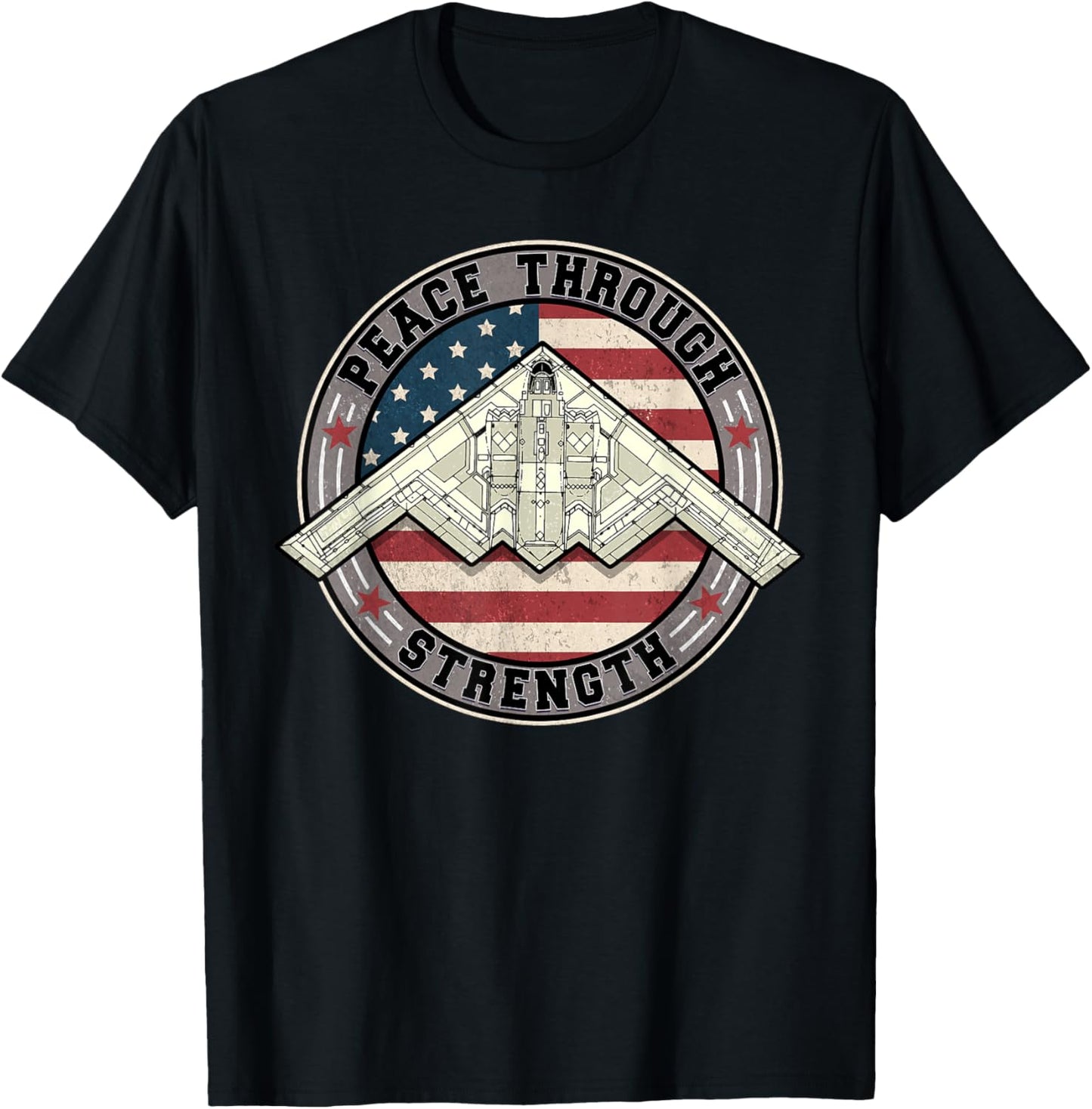 Peace Through Strength Distressed Flag USA Graphic T-Shirt