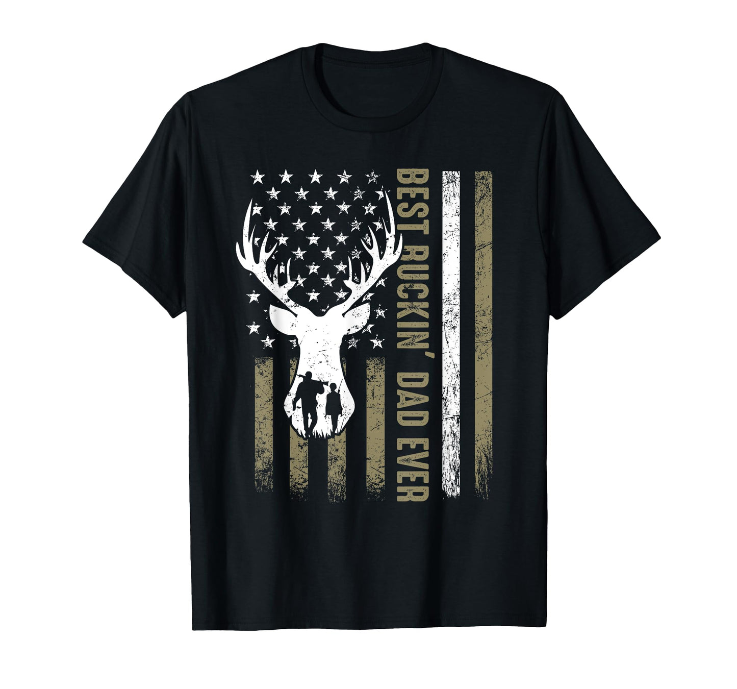 Best Buckin' Dad Ever Deer Hunting Fathers Day American Flag T-Shirt for Women Men