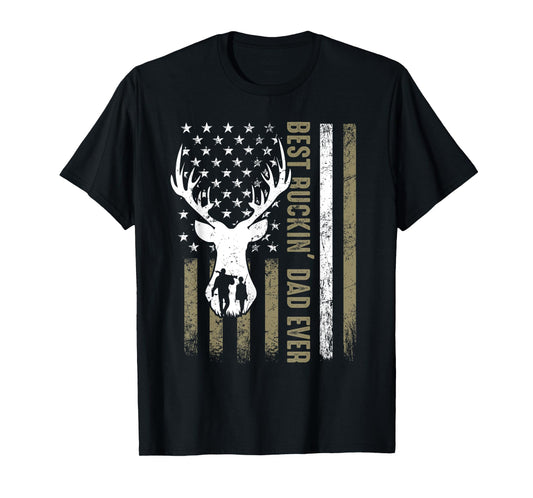 Best Buckin' Dad Ever Deer Hunting Fathers Day American Flag T-Shirt for Women Men