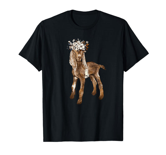 cute nubian Baby Goat with flower, nubian goat mom T-Shirt