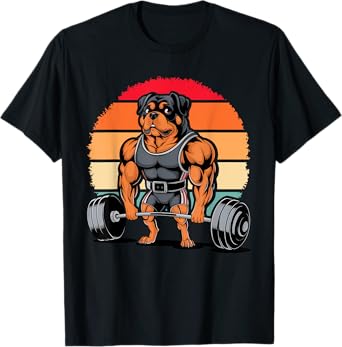 Muscle Rottweiler Dog Deadlifting Gym Weightlifting Workout T-Shirt