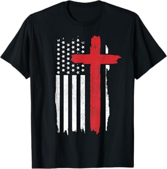 Patriotic Christian American Flag Cross Jesus Religious T-Shirt for Women Men