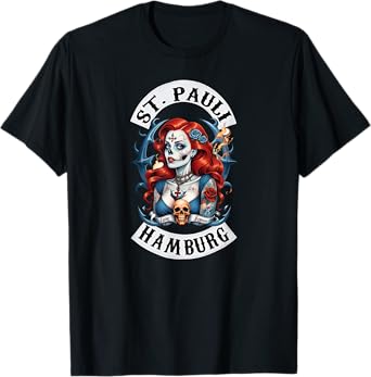 Hamburg St. Pauli Reeperbahn Harbour Skull Tattoo Girl T-Shirt