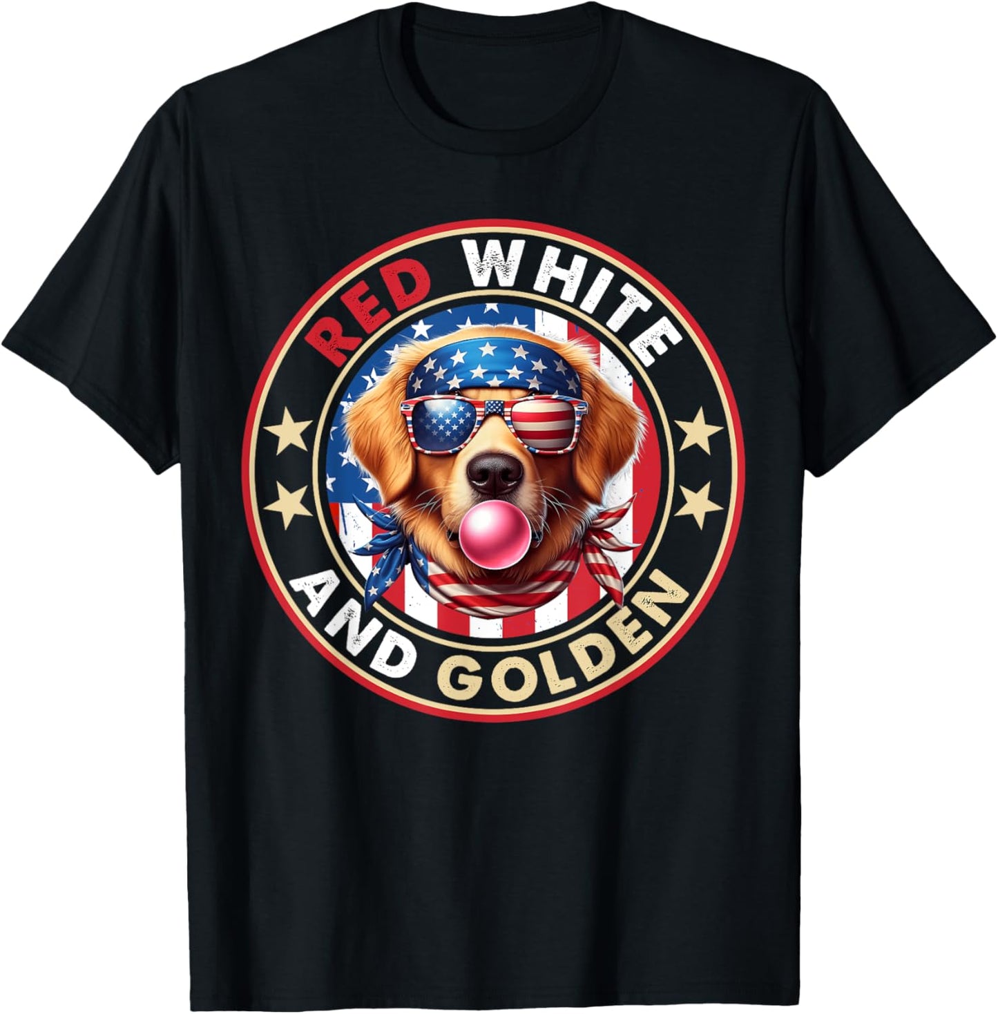 Red White Golden Retriever 4th Of July Usa American Flag T-shirt
