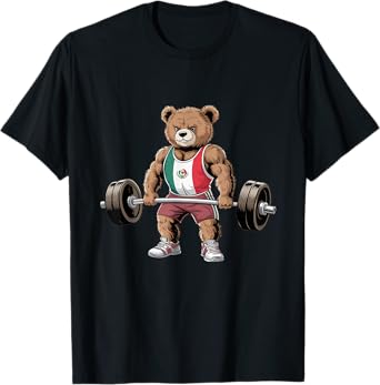 Funny teddy bear mexican flag Lifting Weights Gym Workout T-Shirt