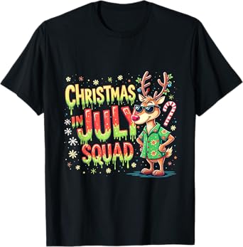 Funny Santa Reindeers Christmas In July Squad Summer T-Shirt