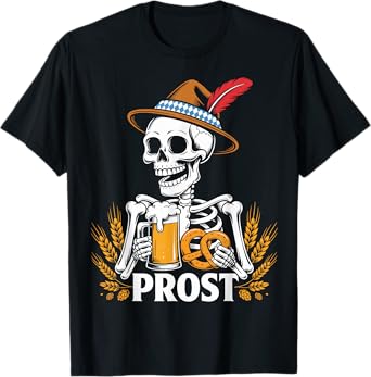 Skeleton Prost Bavarian Halloween Munich German Oktoberfest T-Shirt