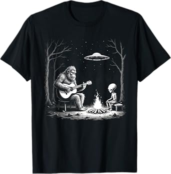 Bigfoot Guitar Tee Campfire Alien Ufo Camping Sasquatch T-Shirt