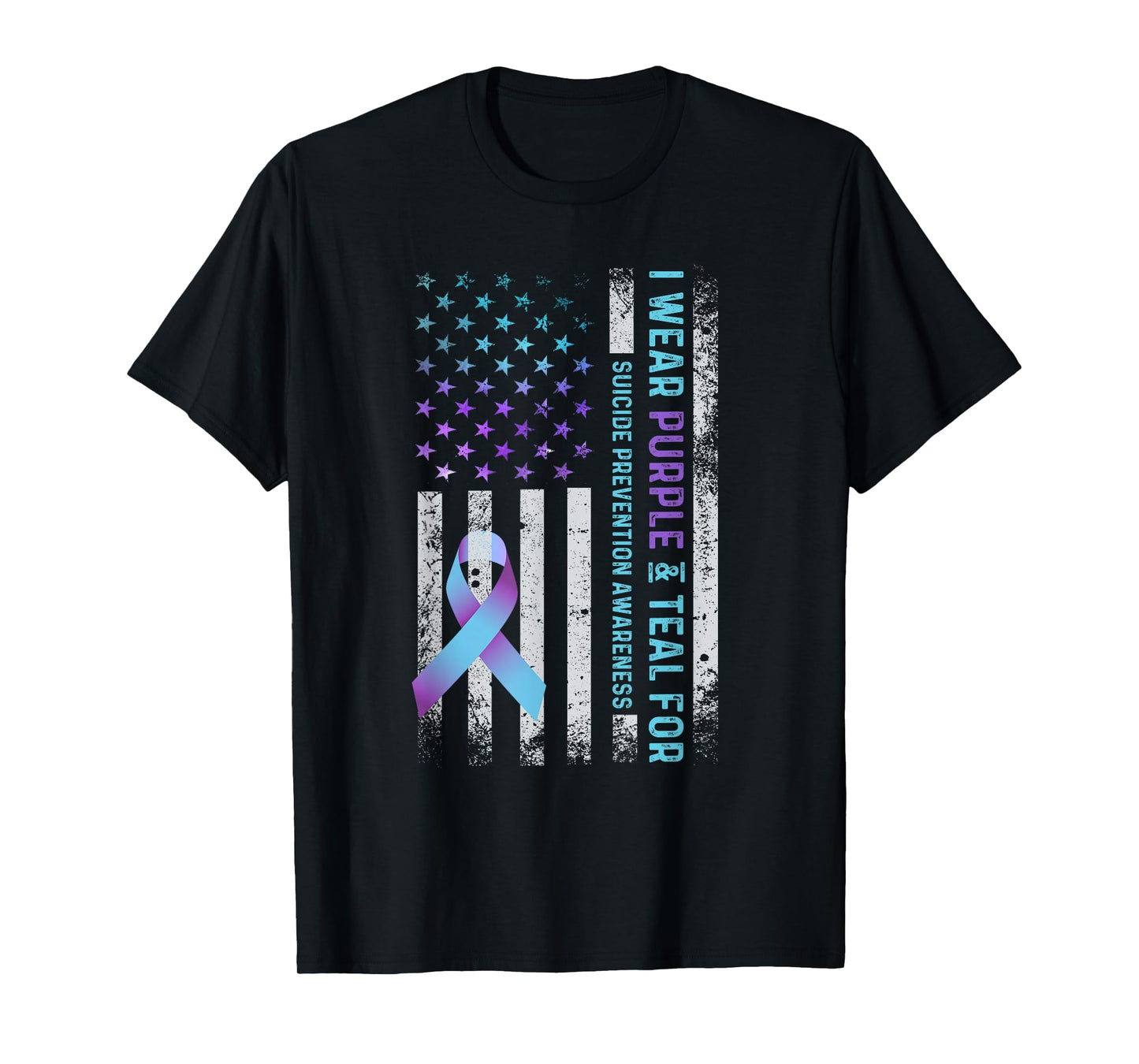 US Flag I Wear Purple and Teal Suicide Prevention Awareness T-Shirt