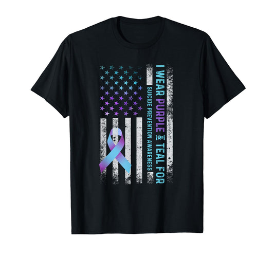 US Flag I Wear Purple and Teal Suicide Prevention Awareness T-Shirt