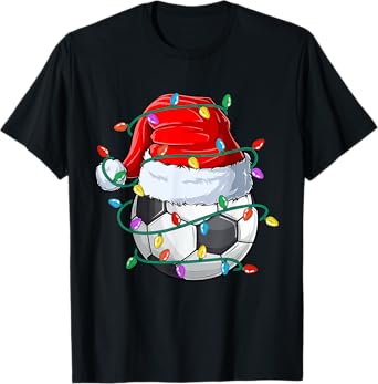 Christmas Soccer Xmas Santa Sports Hat Ball Kids Boys Men T-Shirt