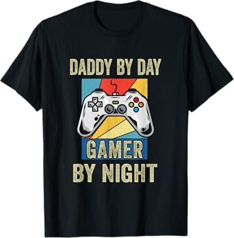 Mens Dad By Day Gamer By Night T-Shirt Funny Gift T-Shirt