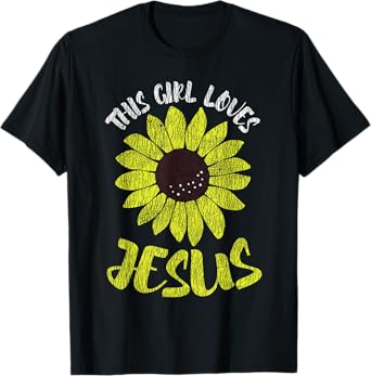 Vintage Sunflower This Girl Loves Jesus Women Christian T-Shirt