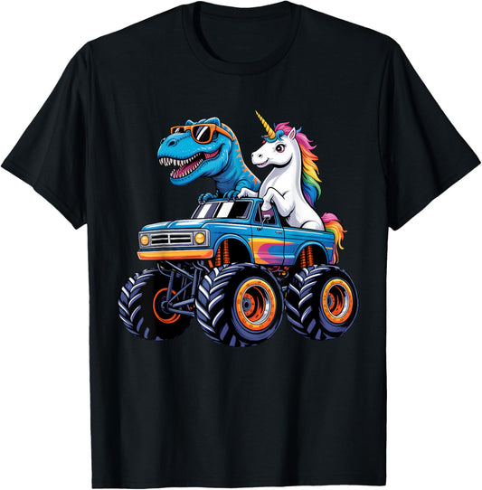 Unicorn Riding T Rex Monster Truck Boys Girls Funny Unicorn T-shirt