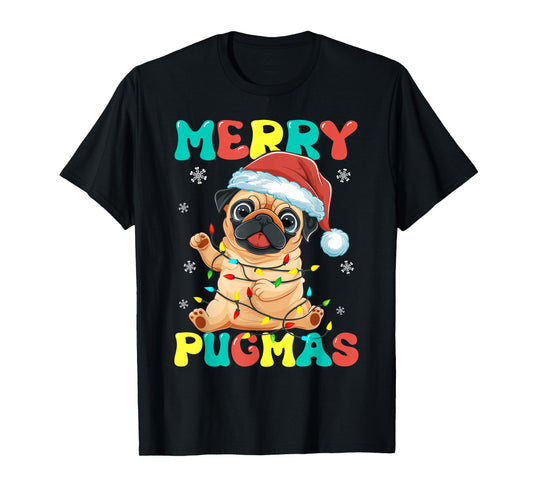 Merry Pugmas Pug Christmas Santa Pug Xmas Lights Dog Lover T-Shirt
