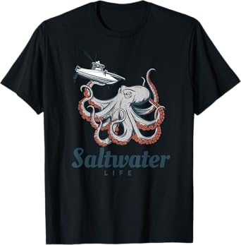 Saltwater Life Saltwater Octopus Holding a Boat T-Shirt