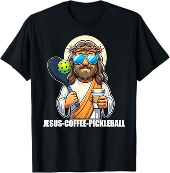 Jesus Coffee Picklenall Funny Christian Pickleball Lovers T-Shirt, Small, Black