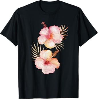 Watercolor Tropical Hibiscus Flowers Floral Summer Art T-Shirt
