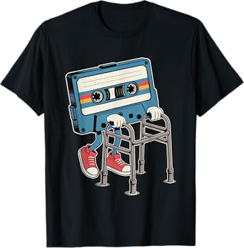 Funny Retro Old Cassette Tape Cartoon with Walker Nostalgia T-Shirt