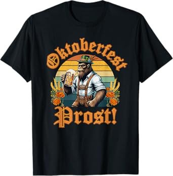 German Bigfoot Lederhosen Oktoberfest Men Prost Beer Mug T-Shirt