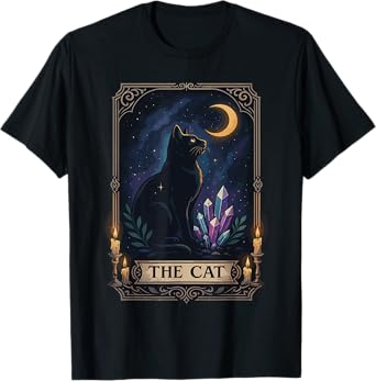 Halloween Spooky Season, Floral Mystical Black Cat Moon T-Shirt