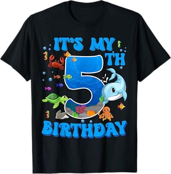 It's My 5th Birthday Party Ocean 5 Years Old Sea Fish B-Day T-Shirt
