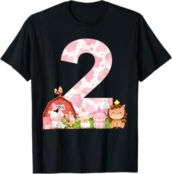 2nd Birthday Girl Farm Animals Barnyard 2 Year Old Outfit T-Shirt