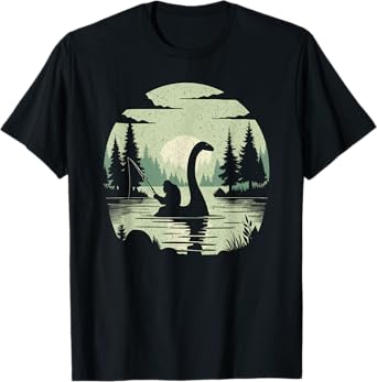 Big Foot Fishing On The Back Of Loch Ness Monster Retro Cute T-Shirt