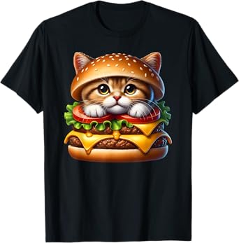 Funny Fast Food Cat Burger Lover Cute Cats Cheeseburger Men Women Kids T-Shirt