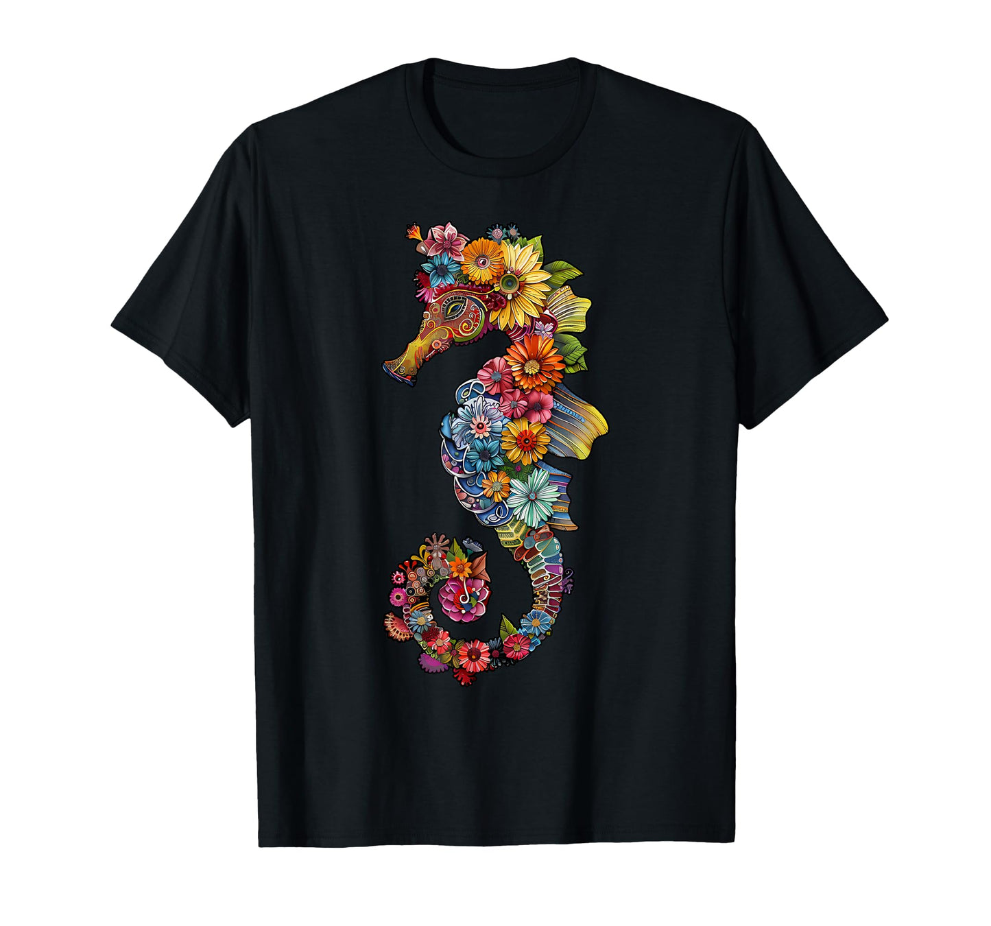 Floral Seahorse Ocean Animal Marine Beach Seahorse Flowers T-Shirt